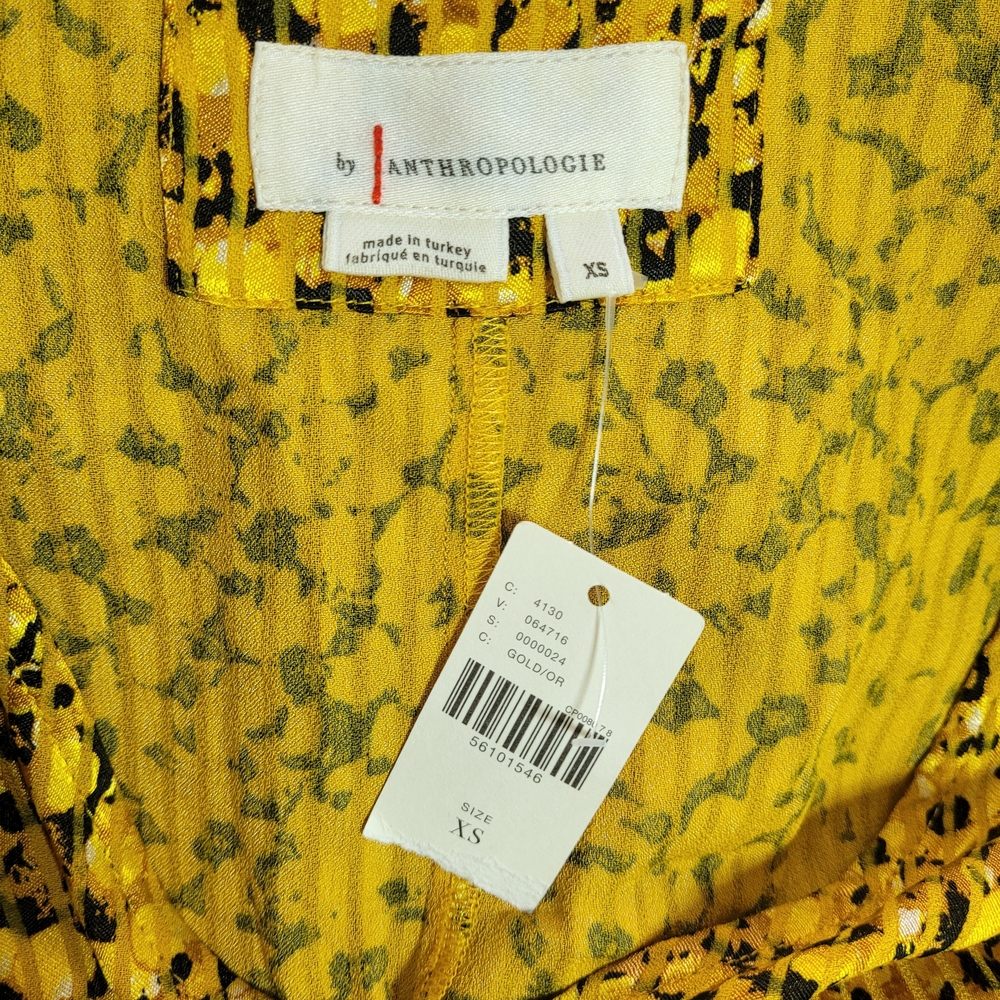 NWT Anthropologie Marigold Yellow Boho Midi Dress XS Smocked Waist - Picture 9 of 11